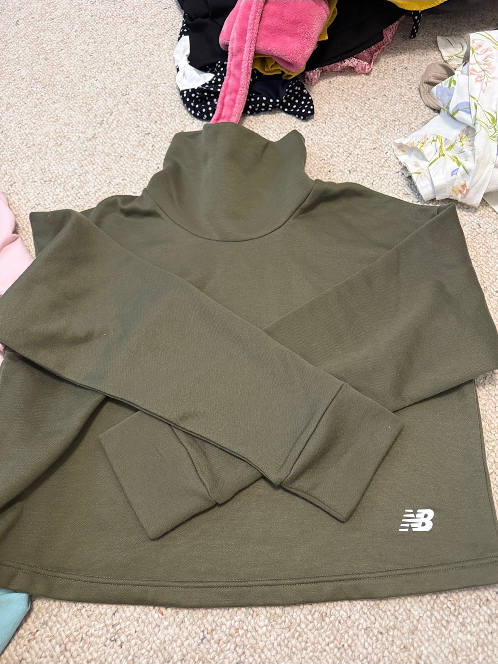 New Balance Women's Olive Funnel Neck Pullover Sweater